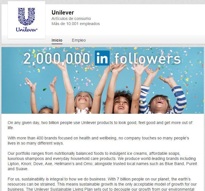 Perfil de empresa de Unilever en LinkedIn